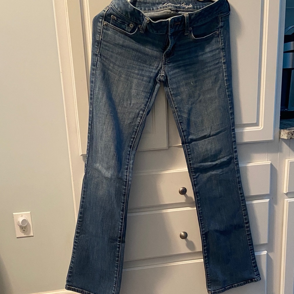 American Eagle Outfitters Women's Dark Blue Flare Jeans favorite boyfriend